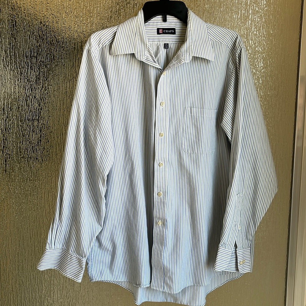 Chaps large white striped button down shirt